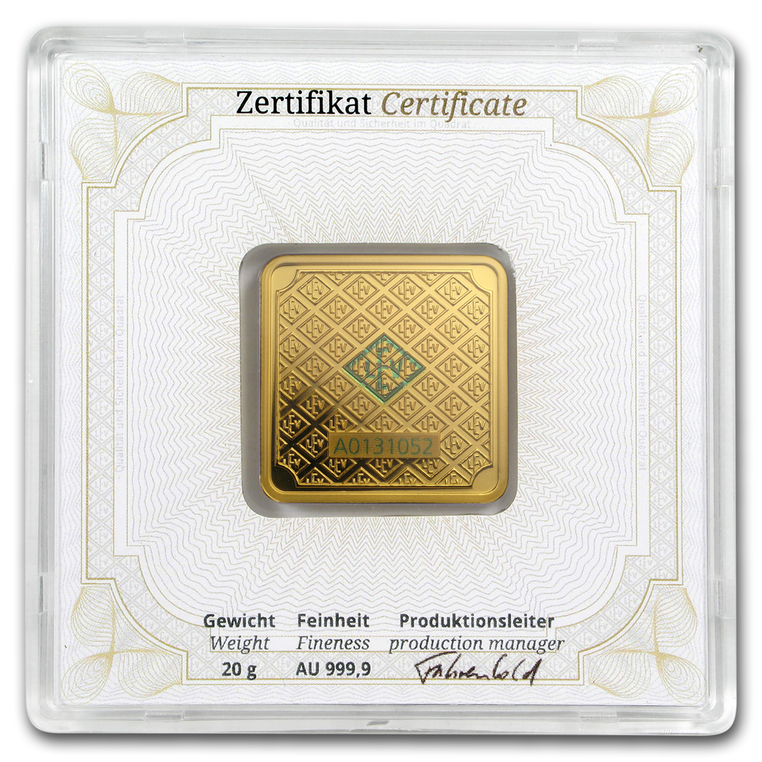 20 gram Gold Bar - Geiger Edelmetalle (Encapsulated w/Assay